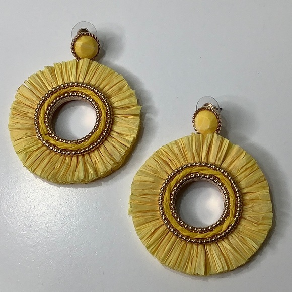 Venus Raffia Hoop Yellow Earrings Size 2 Euc